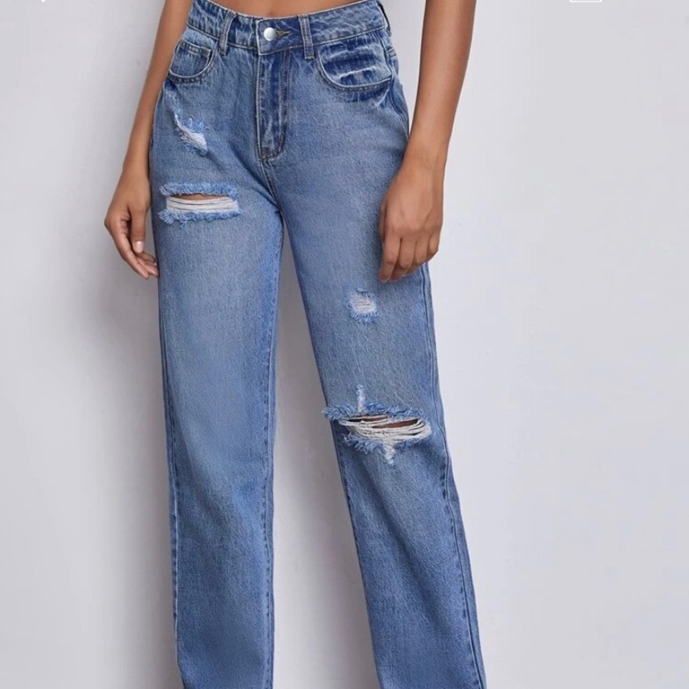 High waisted ripped straight jeans